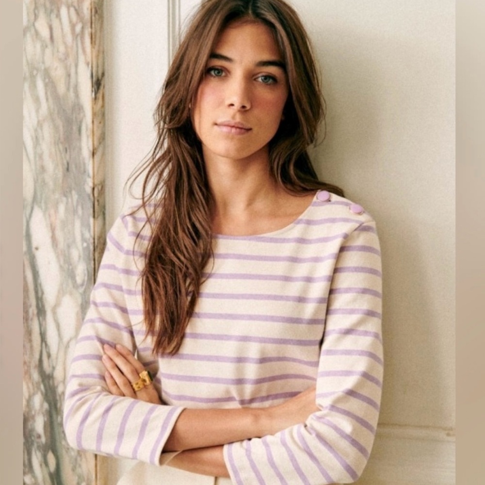 Sezane Colette Marinière Lilac 100% Cotton striped top